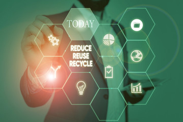 Text sign showing Reduce Reuse Recycle. Business photo text environmentallyresponsible consumer behavior Picture photo system network scheme modern technology smart device