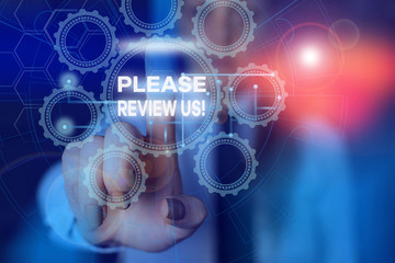 Word writing text Please Review Us. Business photo showcasing situation or system is formal examination by showing authority Picture photo system network scheme modern technology smart device