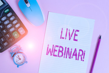 Conceptual hand writing showing Live Webinar. Concept meaning presentation lecture or seminar...