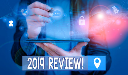 Word writing text 2019 Review. Business photo showcasing remembering past year events main actions or good shows Picture photo system network scheme modern technology smart device