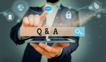 Word writing text Q And A Question. Business photo showcasing in which demonstrating asks questions and another one answers them Picture photo system network scheme modern technology smart device
