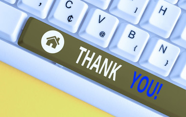 Writing note showing Thank You. Business concept for polite expression used when acknowledging gift...