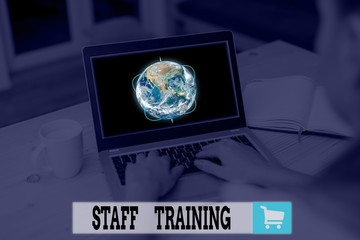 Text sign showing Staff Training. Business photo text program that helps employees learn specific knowledge Picture photo system network scheme modern technology smart device and Elements of this