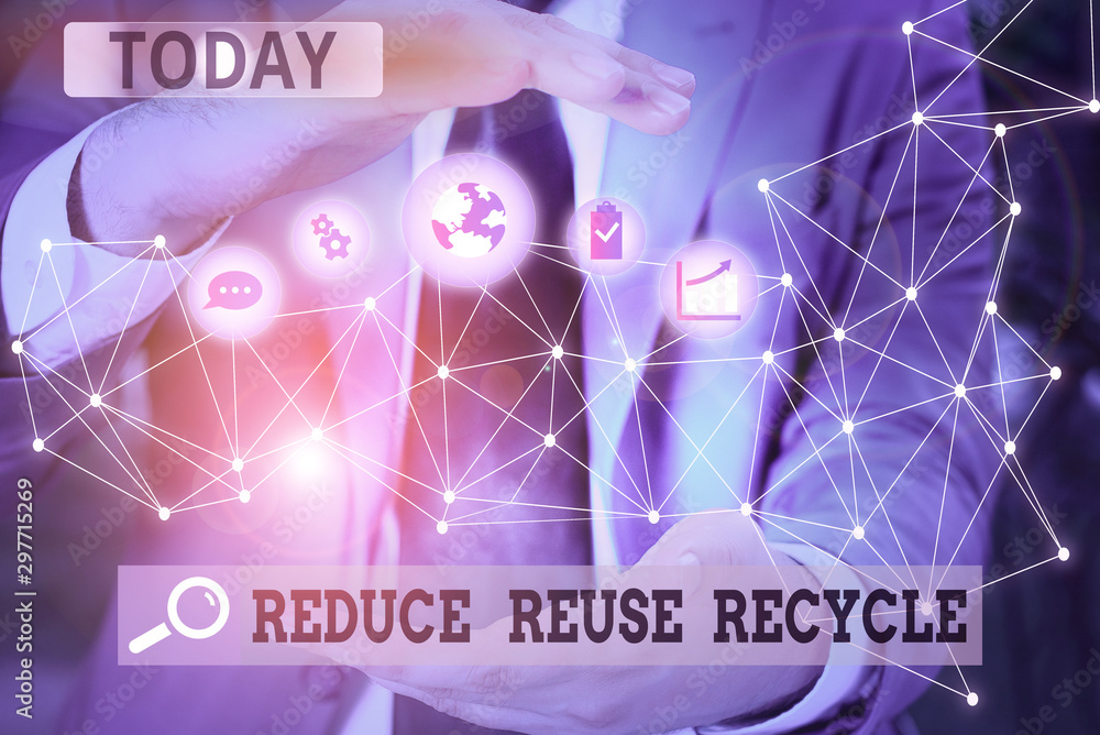 Poster word writing text reduce reuse recycle. business photo showcasing environmentallyresponsible consume