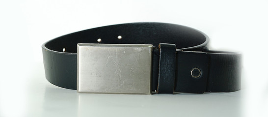 black leather belt isolated on white background