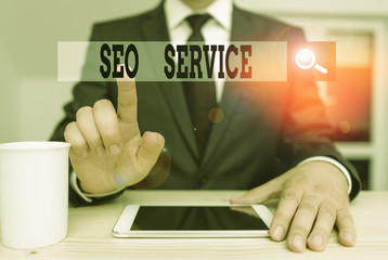 Conceptual hand writing showing Seo Service. Concept meaning techniques and procedures to increase...