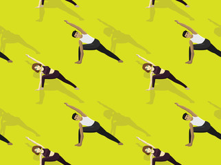 Manga Style Cartoon Yoga Revolved Side Angle Pose Background Seamless Pattern Wallpaper-01