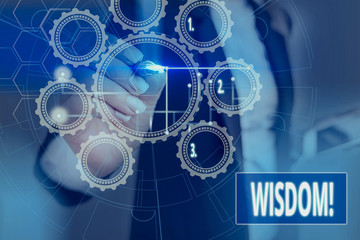 Conceptual hand writing showing Wisdom. Concept meaning quality having experience knowledge and good judgement something Picture photo network scheme with modern smart device