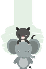 cute little cat and elephant characters