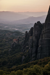 landscape image of Meteora Greece at sunset
