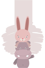 cute little hippo and rabbit character