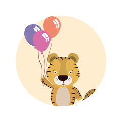 cute little tiger with balloons helium