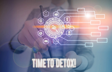 Conceptual hand writing showing Time To Detox. Concept meaning when you purify your body of toxins or stop consuming drug Picture photo network scheme with modern smart device