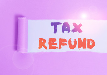 Handwriting text Tax Refund. Conceptual photo refund on tax when the tax liability is less than the...