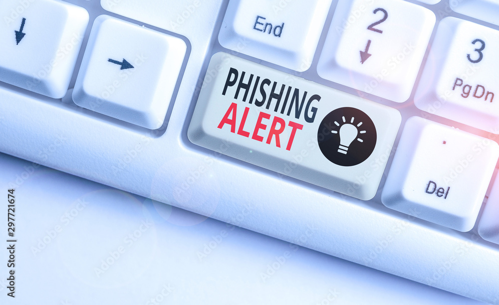 Aufkleber word writing text phishing alert. business photo showcasing aware to fraudulent attempt to obtain se