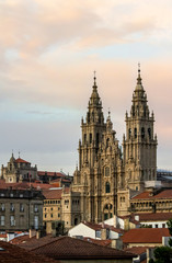Fototapeta na wymiar View of Cathedral of Santiago de Compostela from Alameda Park, Galicia, Spain