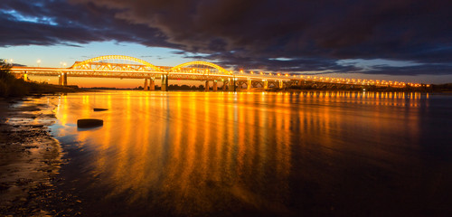 Sunset on the bridge over the Volga in Nizhny Novgorod