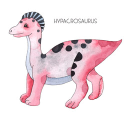 Watercolor and graphic hand painted dinosaurs Triceratops, Brachiosaurus, Stegosaurus, Pteranodon, Hypacrosaurus, Tyrannosaurus on white background © Анна Егорова