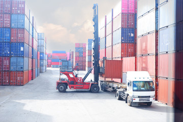 Container handlers in the harbor Work for import and export