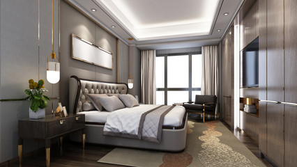 Fototapeta na wymiar 3D rendering modern bedroom suite in hotel with tv