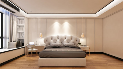 3D rendering modern bedroom suite in hotel with tv and work table