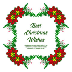 Poster best christmas wishes, with bright colorful flower frame. Vector