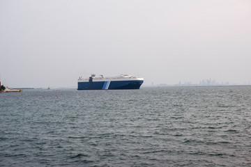 Cargo ships are traveling to import and export products.