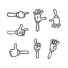 Cartoon hands. Gloved hands. Vector illustration Set