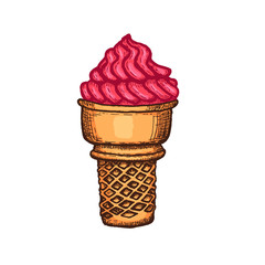 Ice cream cone Sketch. Hand drawn. Vector
