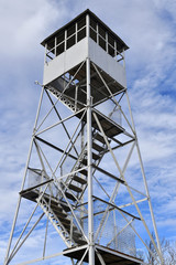 Public Firetower on top of summit in Adirondack Mountains in Autumn