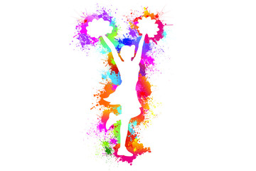 Fototapeta na wymiar Popular sports. Cheerleader, Dancing colorful girl splash paint on white background. Logo, Icon, Symbol, Silhouette. Vector illustration.