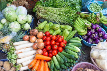 various vegetables on market in asia