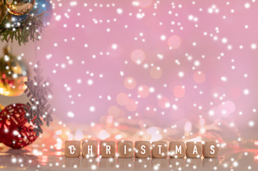 CHRISTMAS word on the wooden block with copy space.