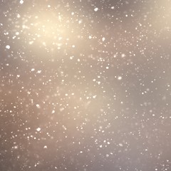 Snowfall on flare beige grey metal background. Precious gloss. Shiny caramel tints blurred texture. Winter holiday illustration. Simple interactive pattern.