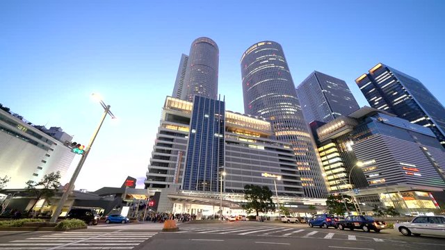 名古屋駅周辺の高層ビル 2019年　夜景　微速度撮影　愛知県名古屋市　日本