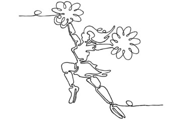 Continuous line drawing of Sports. Cheerleader, Dancing girl, Logo, Icon, Exercise, Symbol, Silhouette, Background.Vector illustration.