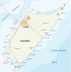 Cozumel beach and road vector map, Mexico