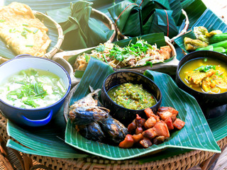 Set of local food at Na Ton Chan homestay, Si Satchanalai district, Sukhothai Province ,Thailand.on