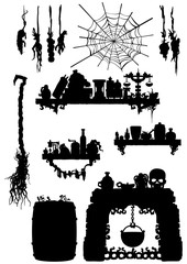 Obraz premium Witch's kitchen accessories set/ Fantasy objects set from a kitchen of a witch
