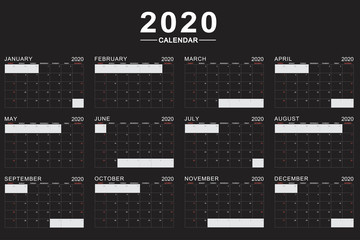 2020 black calendar template illustration vector.