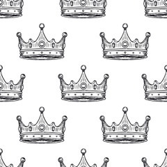 Luxury Crown Pattern Seamless Background. Hand Drawn Vector