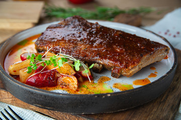 grilled pork steak with vegetables