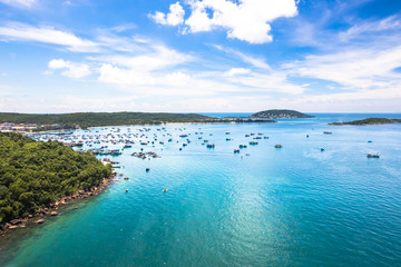 Aerial view of Phu Quoc islands with blue sky and clear water in Southern Vietnam Indochina