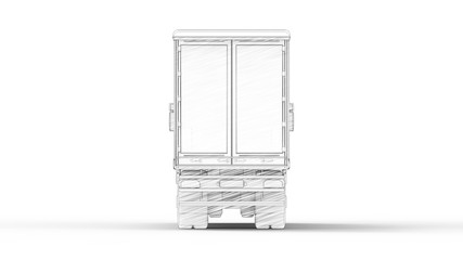 Line illustration of a cargo truck isolated in white studio background