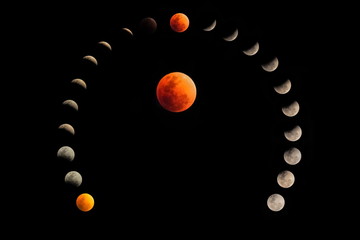 Super Blue Blood Moon January 2018 lunar eclipse mixed all image real time taken in west Thailand.