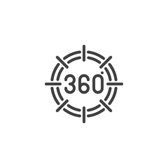 360 degrees view line icon. Panoramic view linear style sign for mobile concept and web design. 360 rotation sign outline vector icon. VR technology symbol, logo illustration. Vector graphics