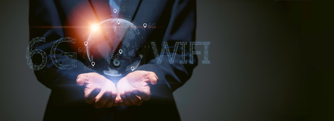 6G wireless high-speed Internet telecommunications fast, Technology communication concept realistic in the modern world.