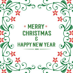 Creative card merry christmas and happy new year, with green leaf flower frame plant. Vector