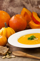 Rustic Pumpkin Soup And Pumpkins
