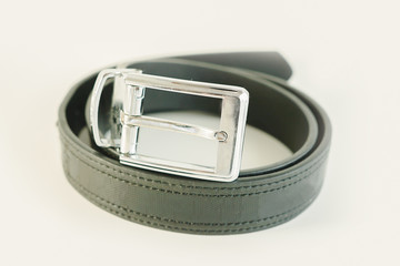 black leather belt for office man on white background